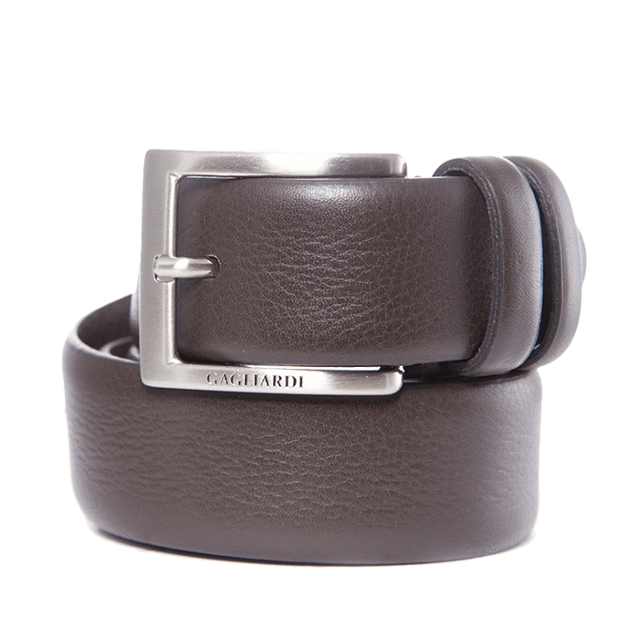 BROWN LEATHER BELT WITH BRANDING ON BUCKLE