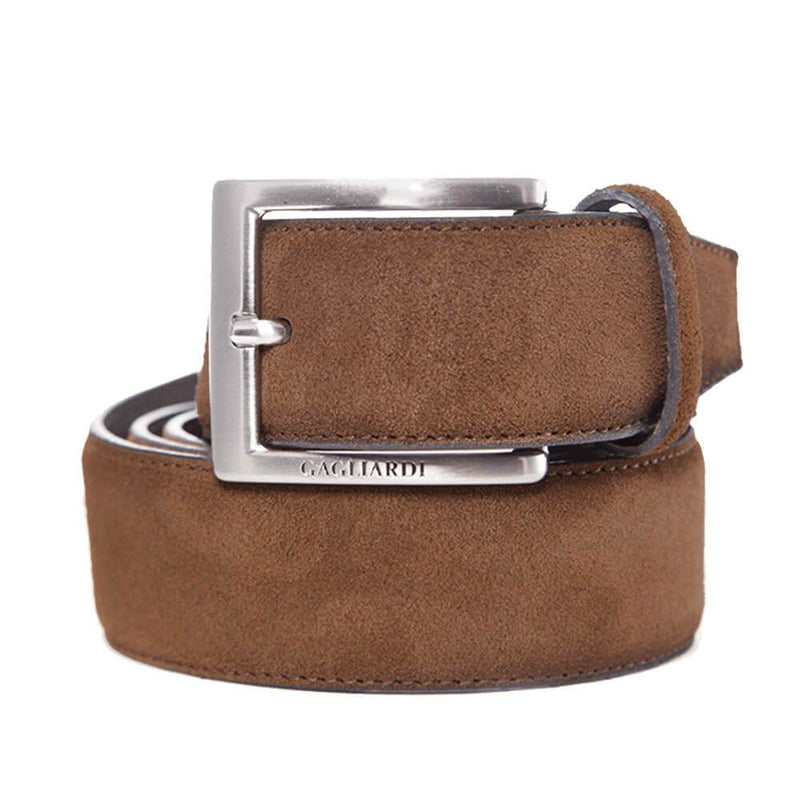 TAN SUEDE LEATHER BELT WITH BRANDING ON BUCKLE