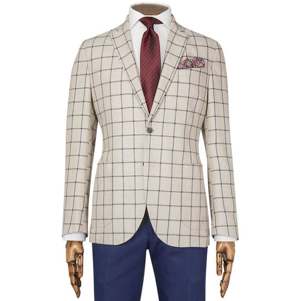 JACKET LIGHT STONE & NAVY WINDOWPANE CHECK