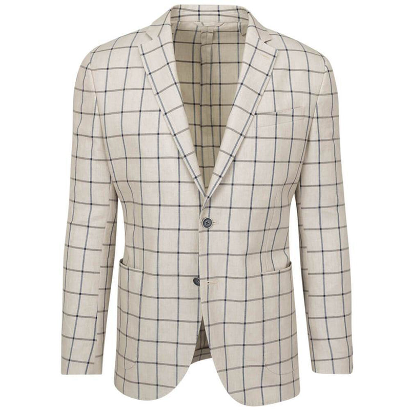 JACKET LIGHT STONE & NAVY WINDOWPANE CHECK