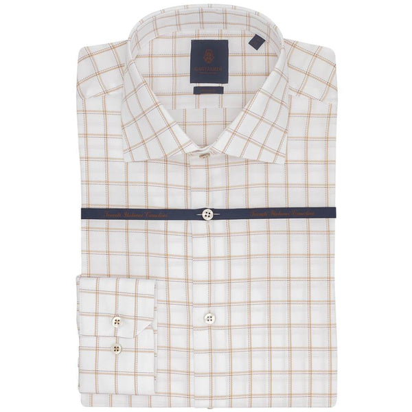 CHEMISE WHITE WITH CAMEL OVERCHECK - SLIM