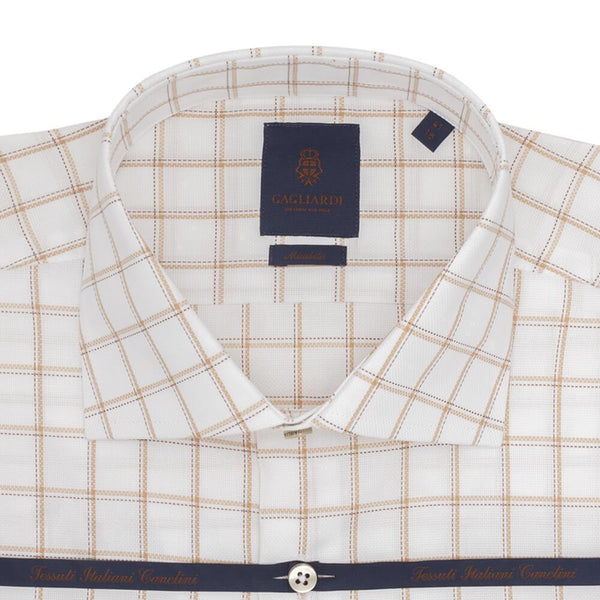 CHEMISE WHITE WITH CAMEL OVERCHECK - SLIM