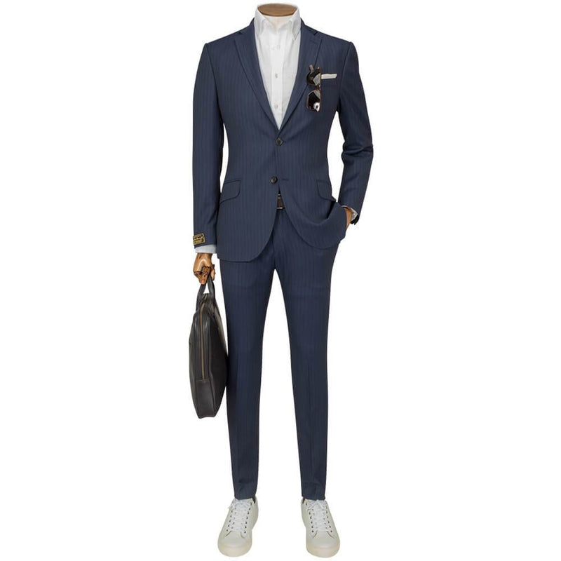 LANIFICIO ING. LORO PIANA NAVY BIRDSEYE TONAL STRIPE SUIT