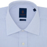 Chemise fond blanc à carreaux bleus foncés